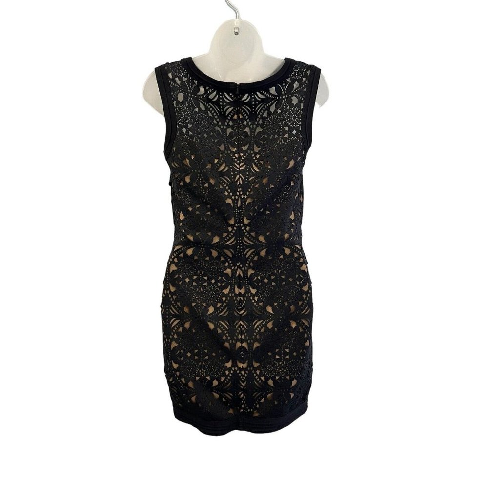 Tadashi Shoji Black Corded Embroidery Sheath Dress Size Small